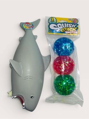 Viral Squishy Bundle: Jumbo Shark & Ribbon Wonder Ball 3-Pack VHTF NWT